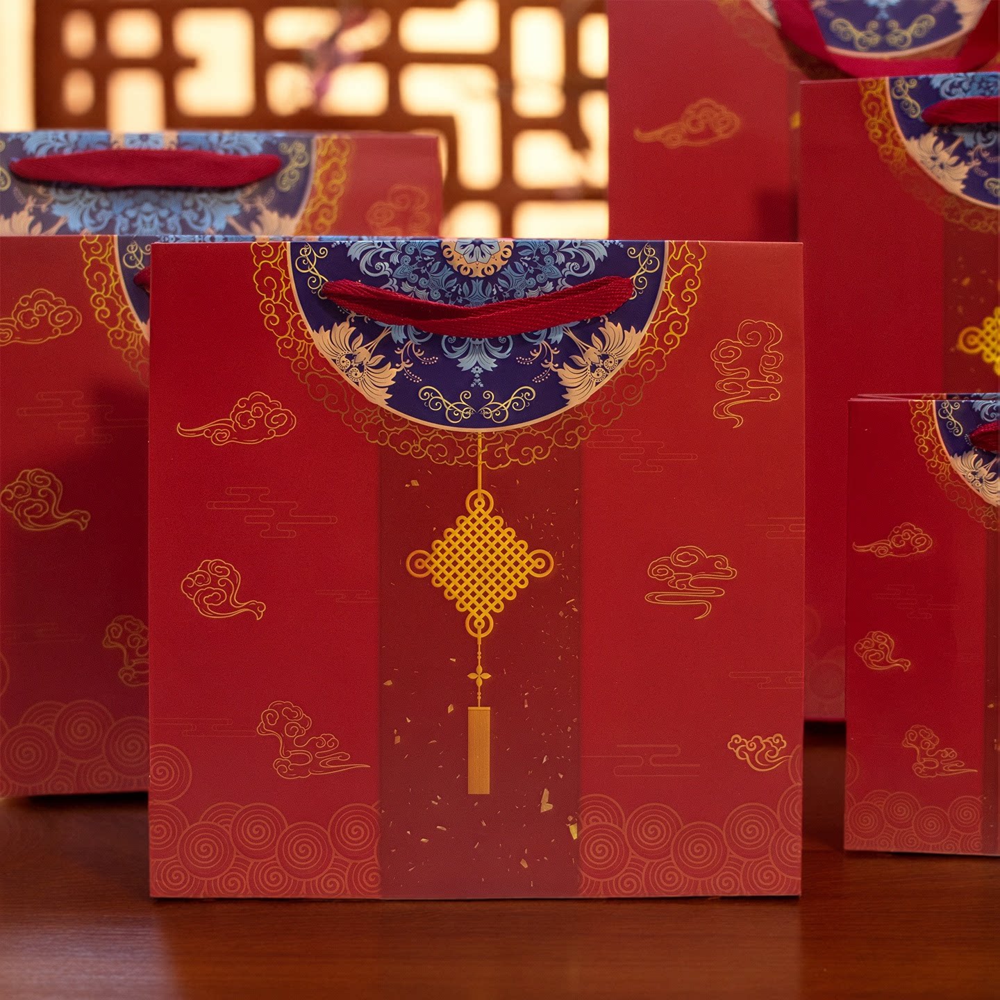 中国风红色礼品袋结婚生日包装袋中国结喜庆手提纸袋新年重阳节袋