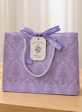 高级感节日母亲节手提袋紫色女神节礼品袋送员工生日礼物包装袋大