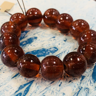 淄博博山16mm咖色透色老琉璃散珠手串文玩饰品