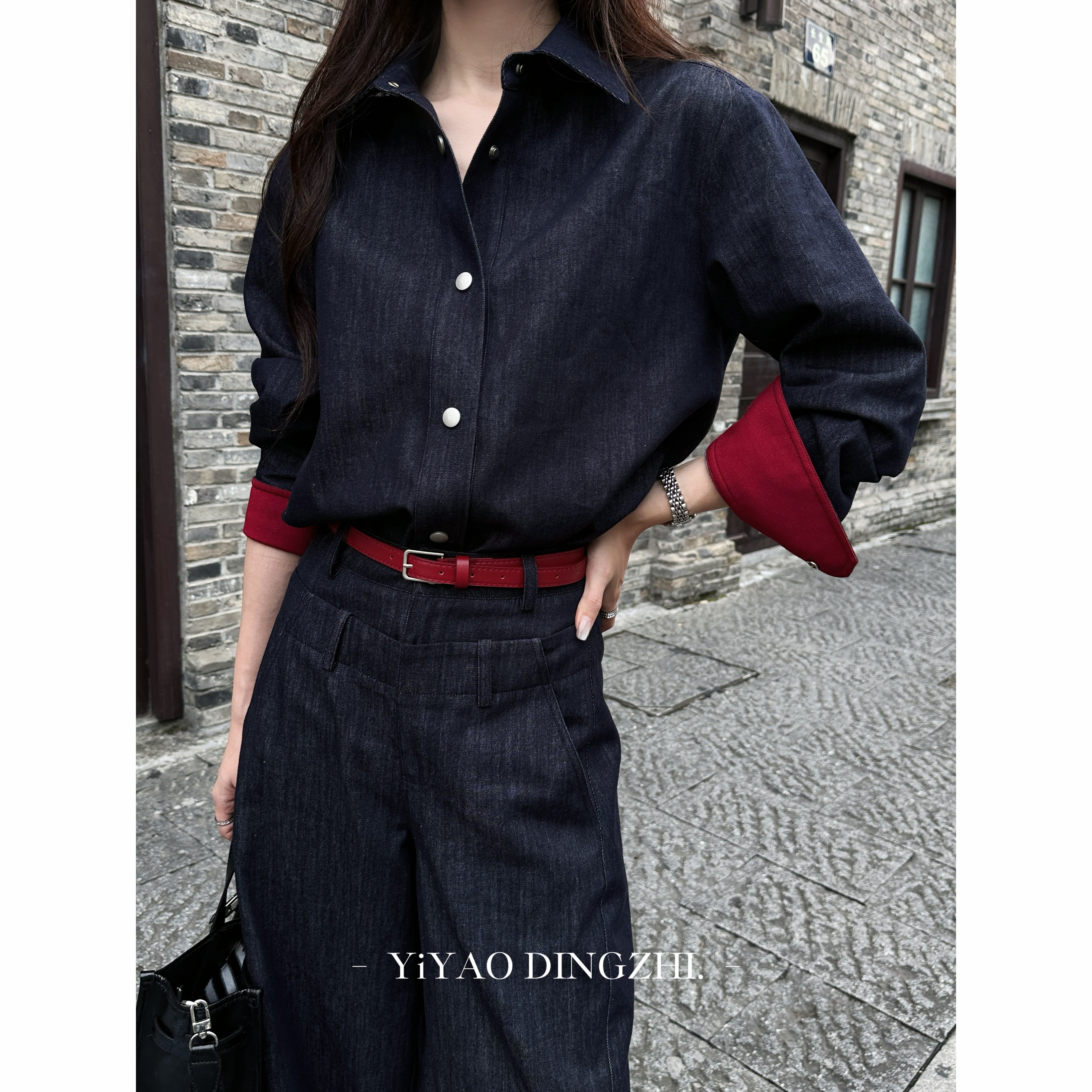 设计感复古撞色仿牛仔衬衫女2025秋季新款时尚洋气百搭衬衣外套,女装/女士精品,衬衫,淘宝优惠券,粉丝福利购,淘宝优惠卷