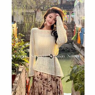 轻薄宽松百搭针织衫 2026春季 女韩版 设计感镂空针织罩衫 上衣 新款