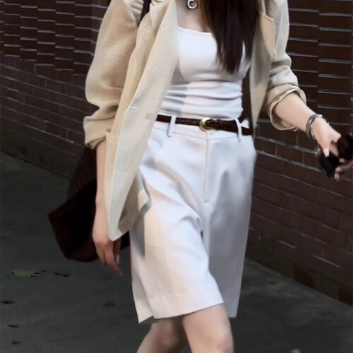 夏高级时尚高腰百搭休闲直筒短裤