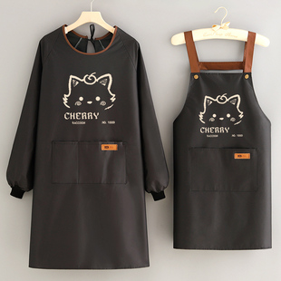 防水防油长袖 围裙定制logo印字家用厨房做饭罩衣餐饮专用女工作服