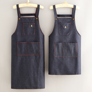 加长牛仔围裙防污耐磨家用厨房围腰定制印字餐饮专用新款工作服男