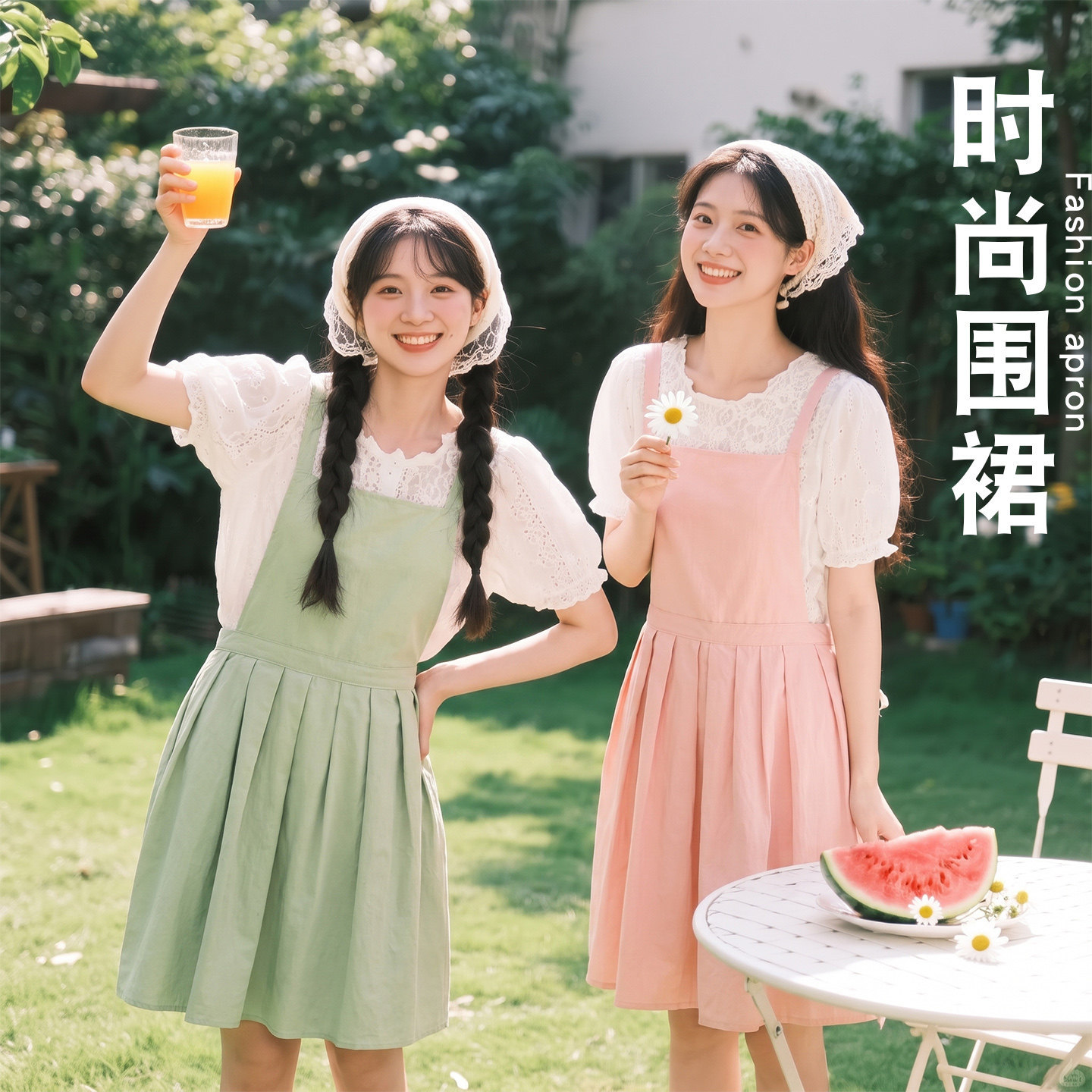 小清新防污围裙厨房家用可爱韩版做饭围腰防泼水女士花店专用罩衣