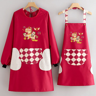 2026马年长袖 围裙防水防油餐饮上班工作服厨房家庭新年罩衣男女款