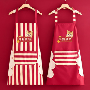 喜庆新年防水防油围裙定制印字餐饮上班工作服厨房家用马年围腰女