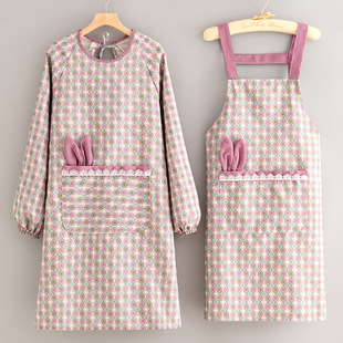 透气长袖围裙厨房家用帆布罩衣防污做饭围腰成人餐饮专用工作服女