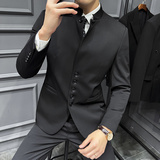 新中式立领西装三件套男高级感修身纽扣装饰西服套装SJT119-P258，男装西服套装，电商A213