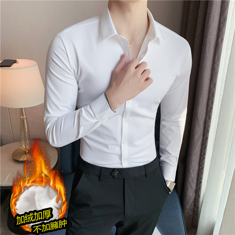 加厚加绒~高品质跑量~无痕压胶弹力衬衫男长袖衬衫黑色JR8611-P78图片
