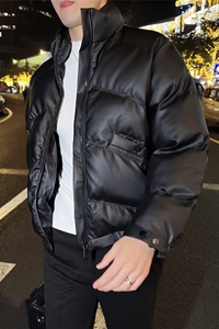 冬季加厚棉衣男短款棉服皮外套立领拉链面包服黑色MY22005-P198图片