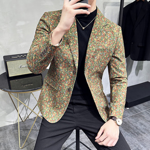 秋冬高级感花色西服外套男印花西装厚款单西上衣黑色DX920-P155图片