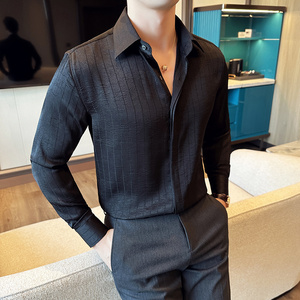 高级感垂感褶皱条纹气质长袖衬衫小众设计感花衬衣紫色CZ009-P73图片