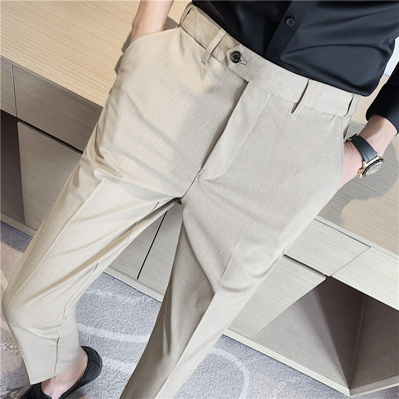 腰部带隐形拉伸片~男士休闲西裤修身长裤卡其色XK2081-P73图片