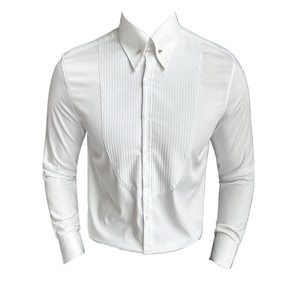 领口金属装饰设计感男长袖礼服衬衫男时尚褶皱条纹衬衣C3005-P73图片