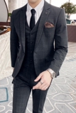 主推-格子西装男套装帅气修身韩版西服外套三件套深灰SJT101/P285，男装西服套装，电商A213