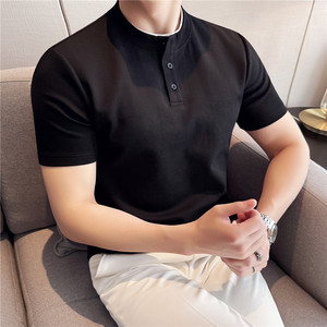 夏季薄款时尚亨利领假两件短袖T恤男撞色叠穿个性弹力潮DT045-P53图片