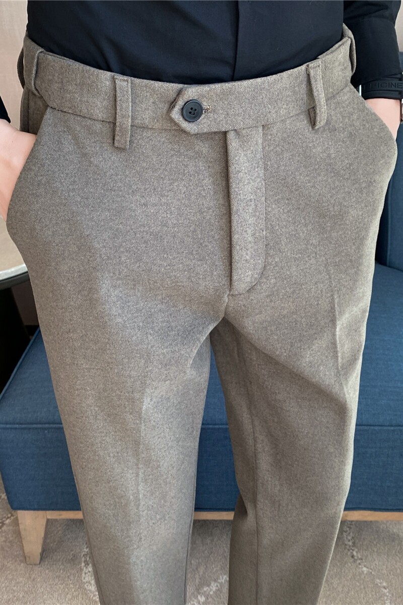 腰部可拉伸磨毛加厚毛呢西裤男商务西裤小脚休闲裤咖色XK208-P68,男装西裤,电商A213