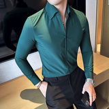 高级感纯色V领衬衫男长袖立领衬衣垂坠感一字领衬衫黑色C6623-P58，男装衬衫，电商A213