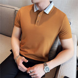 针织拼色螺纹领口~2025夏季薄款polo衫翻领短袖t恤白色PL2253-P53，男装Polo衫，电商A213