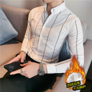 M-5XL加厚加絨款~高品質(zhì)~商務(wù)條紋襯衫男長(zhǎng)袖襯衣白色JR70-P75圖片