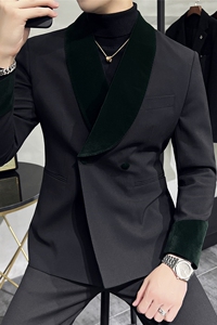 丝绒拼接青果领~质感高档帅气西服男西装外套结婚礼服DX941-P155图片