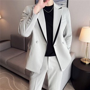 双层领西服高档面料含莱赛尔天丝羊毛高级感西装套装LJT7035-P273图片