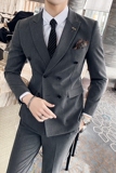纯色西服套装双排扣西装三件套男韩版修身纯色西服SJT305/P275，男装西服套装，电商A213