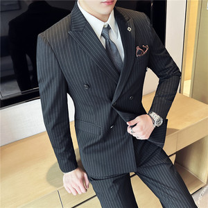 色织质感面料西服套装条纹双排扣西装三件套男SJT6831-P275图片