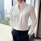 新中式高级感立领衬衫男长袖圆领衬衣弹力垂感衬衣C2350-P58，男装衬衫，电商A213