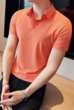 冰丝轻薄高弹翻领无痕T恤男士冰感透气短袖POLO衫橙色PL2217-P58，男装T恤，电商A213