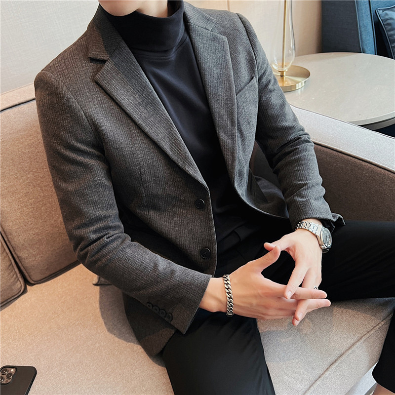 秋冬男士毛呢休闲西服外套潮流帅气暗条纹妮子西服灰色DX912-P145,男装西服,电商A213