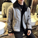 冬季加厚棉衣男皮毛一体棉服皮外套翻领拉链PU皮夹克PM22127-P263，男装棉衣，电商A213