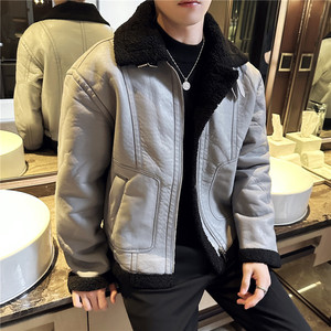 冬季加厚棉衣男皮毛一体棉服皮外套翻领拉链PU皮夹克PM22127-P263图片