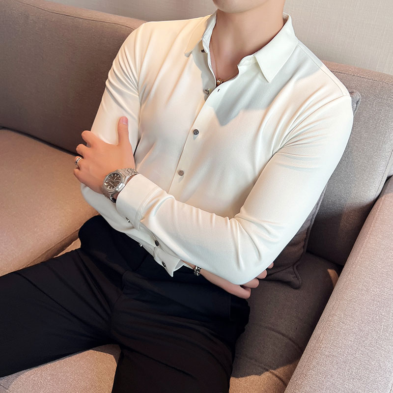 无痕华夫格免烫抗皱长袖衬衫男修身休闲商务衬衣橙色C6061-P73,男装衬衫,电商A213