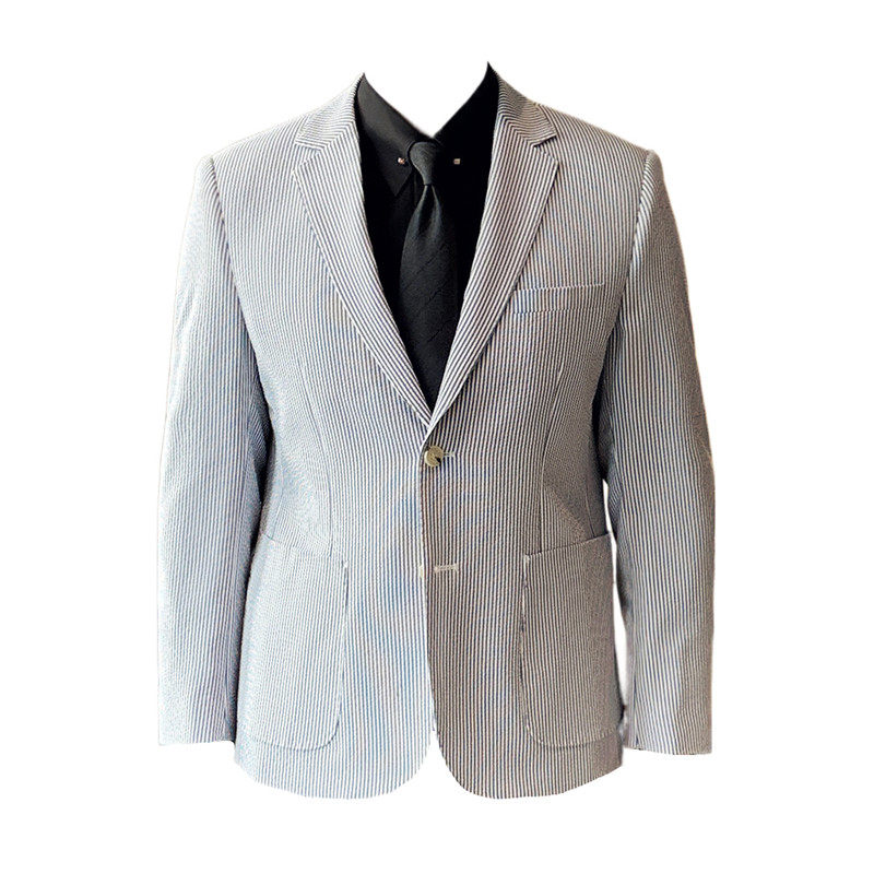 肌理纹质感泡泡纱条纹西装外套轻薄款男西服上衣蓝色DX8821-P137图片