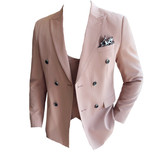 高品质面料西服套装双排扣戗驳领西装三件套男桔粉色SJT8011-P275，男装西服套装，电商A213