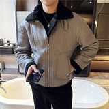 冬季加厚棉衣男皮毛一体棉服皮外套翻领拉链PU皮夹克PM22127-P263，男装棉衣，电商A213