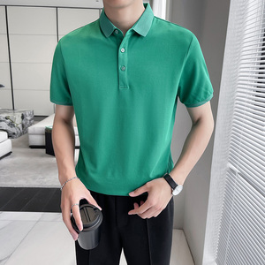 cleanfit纯色polo衫短袖成熟稳重男装半截袖美式重磅衬衫领t恤潮图片
