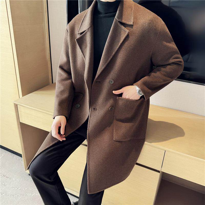 70%羊毛10%天丝5%羊绒高档双面呢大衣男中长款外套潮DY8868-P335，男装毛呢大衣，电商A213