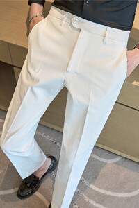 高级感纯色弹力西裤男士休闲裤修身小脚西装长裤白色XK631-P57图片
