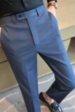 质感细条纹西裤男士休闲裤弹力修身小脚西装长裤蓝色XK8032-P75，男装西裤，电商A213