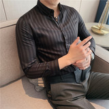 常年做~男士经典质感色织条纹长袖衬衫轻奢衬衣修身CS6123-P58，男装衬衫，电商A213