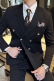 新增黑色~高品质西服戗驳领双排扣纯色西装三件套男SJT8016-P275，男装西服套装，电商A213