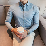 高品质轻奢商务暗门襟无痕压胶衬衫长袖衬衣男浅蓝色C2032/P75，男装衬衫，电商A213