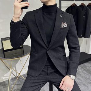 毛呢子休闲小西装外套男修身韩版秋冬加厚款西服套装LJT6951-P230,男装西服套装,电商A213