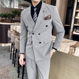 纯色西服套装双排扣西装三件套男韩版修身纯色西服SJT305/P275，男装西服套装，电商A213