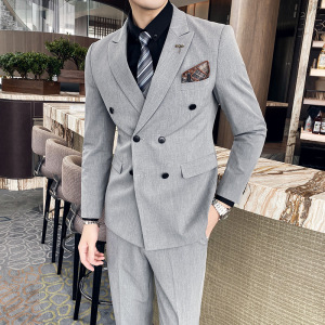 纯色西服套装双排扣西装三件套男韩版修身纯色西服SJT305/P275图片