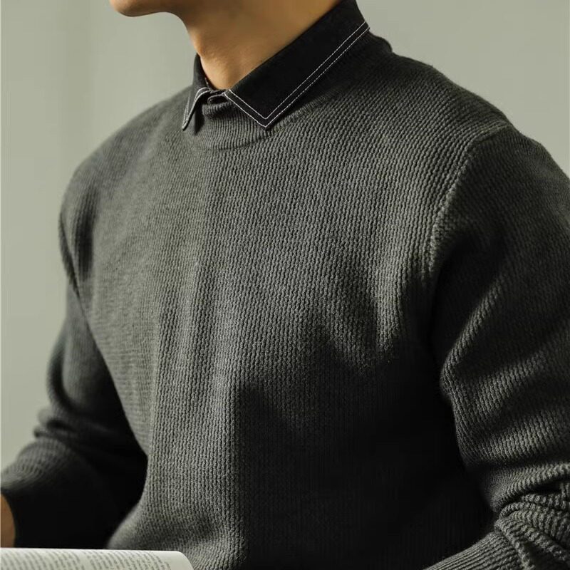 秋冬时尚衬衫领男加厚毛衣商务假两件针织衫高级感M8817-P88,男装针织衫/毛衣,电商A213