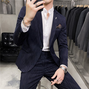 长期做 时尚虚线条纹西装套装男修身西服两件套LJT109/P210图片